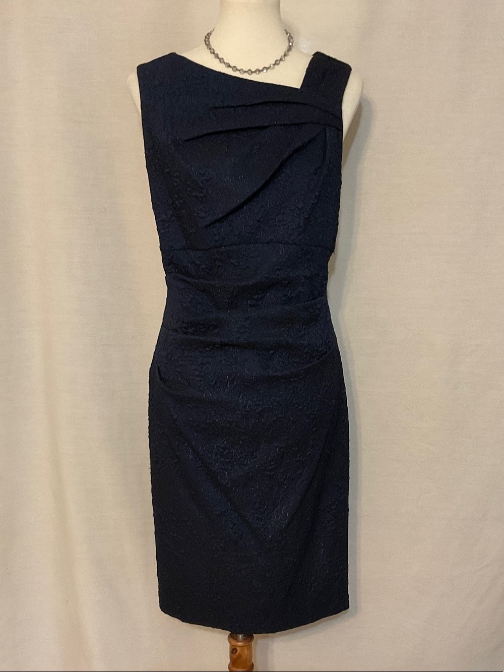Adrianna Papell Dark Blue Brocade Sheath Dress - Picture 2 of 15